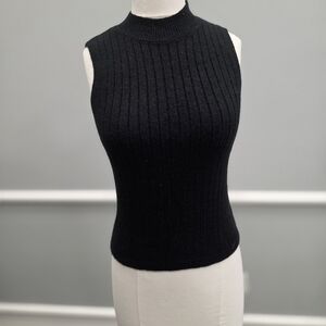 S. Christina Black Ribbed Sleeveless Top and Ribbed Pants Cashmere NWT